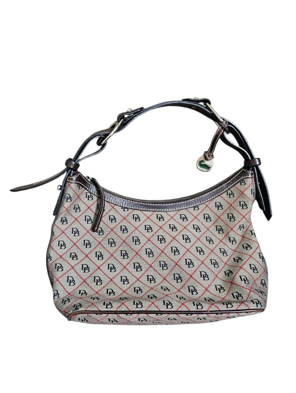 Y2k Dooney & Bourke Monogram Canvas Bucket Hobo Bag in Beige and Brown